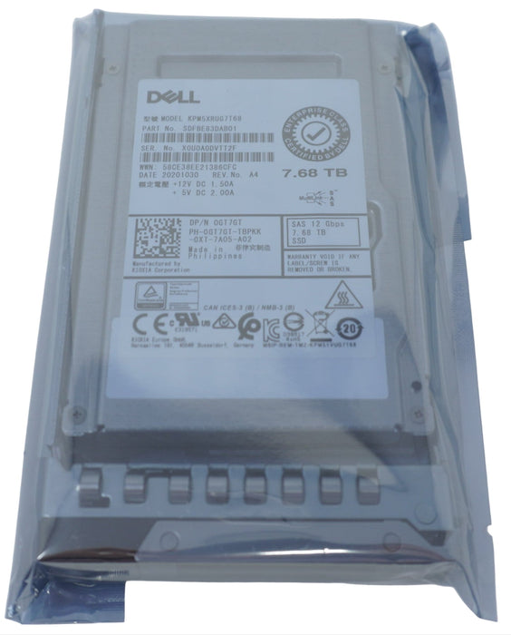 GT7GT Dell 7.68TB SAS 12G 2.5 RI SSD KPM5XRUG7T68 G14-G16 Solid State Drive