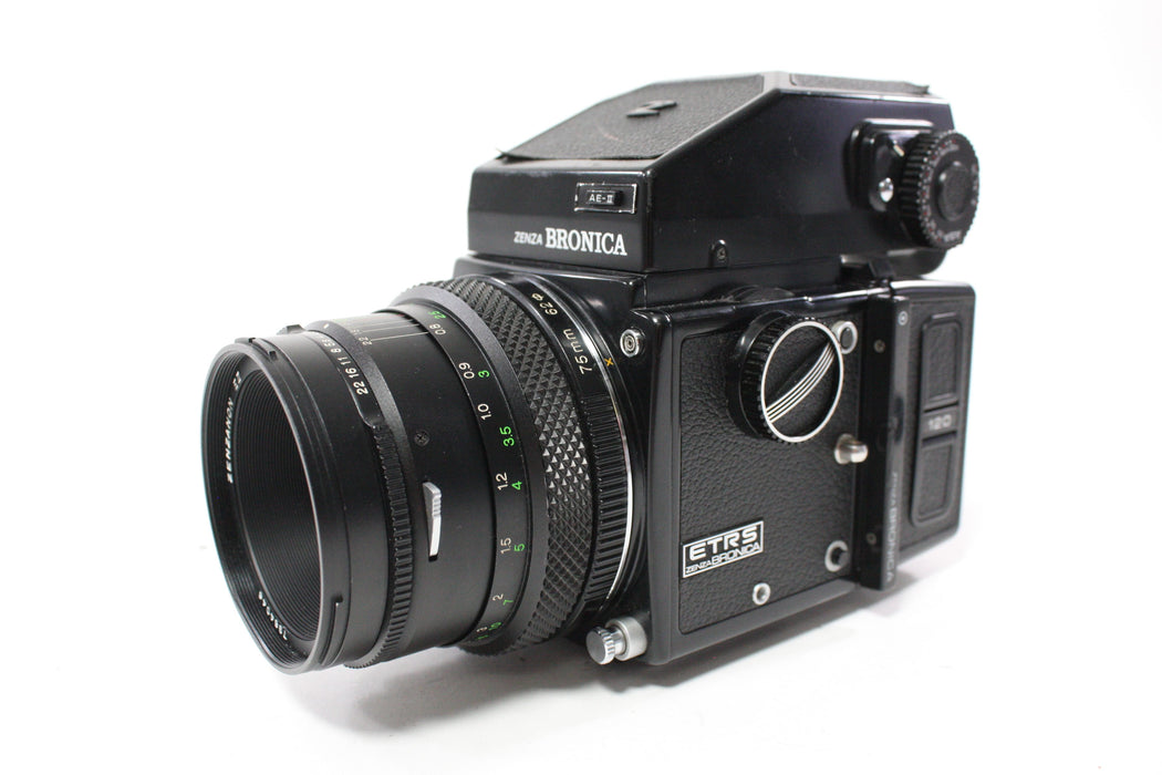 Zenza Bronica ETRS with Zenzanon EII 75mm f/2.8 Lens, 120 Film Back, and AE Prism