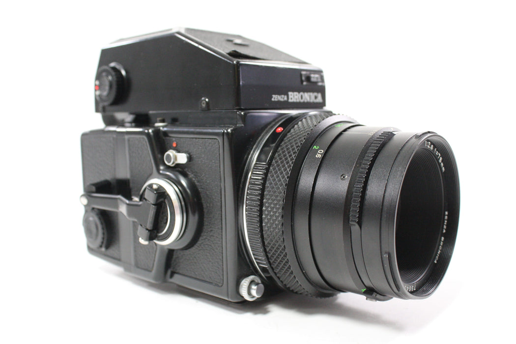 Zenza Bronica ETRS with Zenzanon EII 75mm f/2.8 Lens, 120 Film Back, and AE Prism