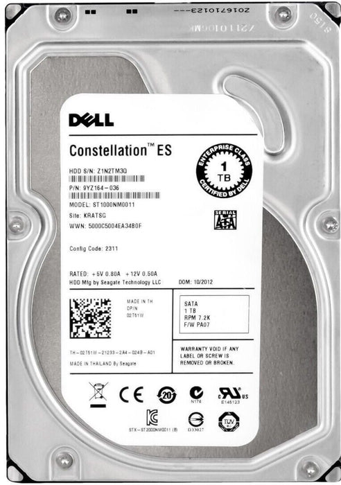 Dell 2T51W 1TB 7200RPM 3.5" SATA Hard Drive Seagate ST1000NM0011 Dell