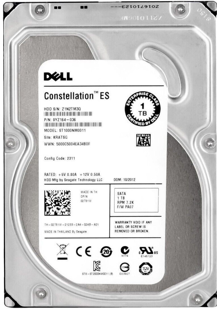 Dell 2T51W 1TB 7200RPM 3.5" SATA Hard Drive Seagate ST1000NM0011 Dell