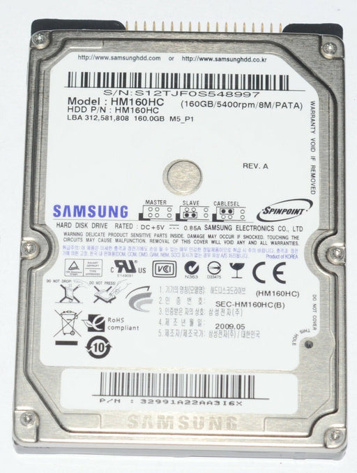 Disco Samsung HM160HC 160GB 5400rpm IDE, ATA, PATA Laptop 2.5" Hard Drive Seagate