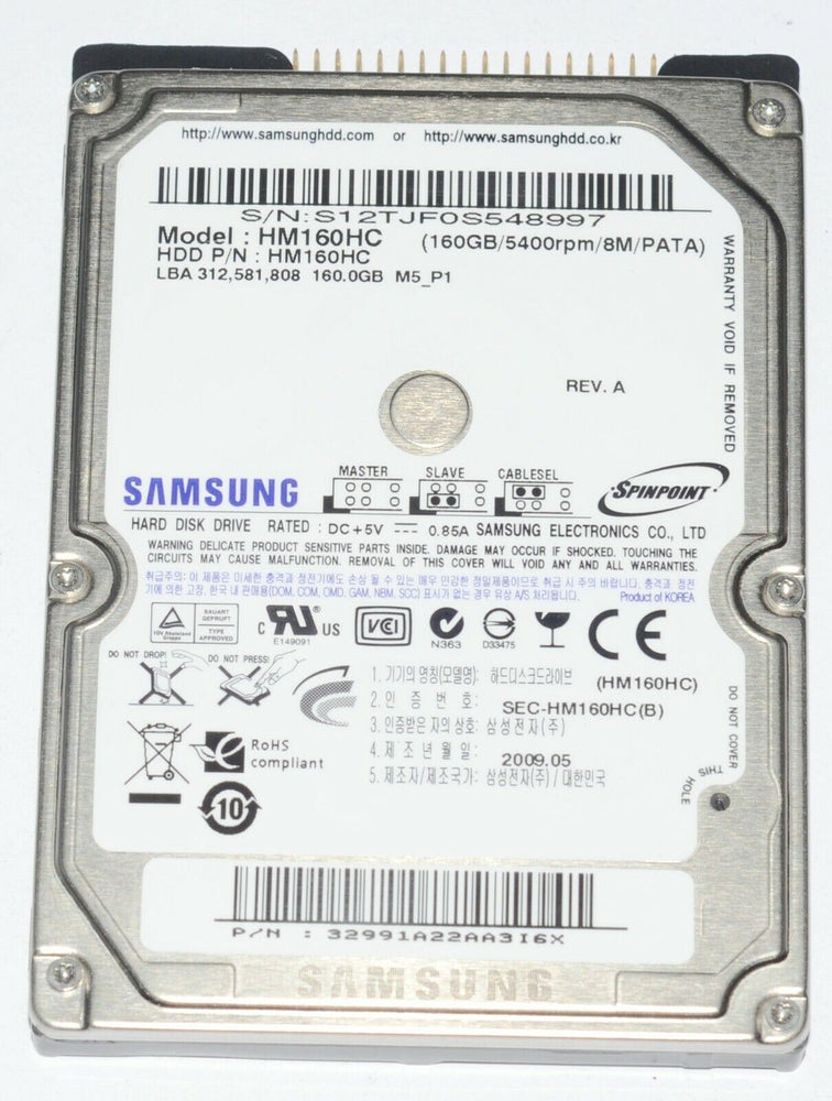 Disco Samsung HM160HC 160GB 5400rpm IDE, ATA, PATA Laptop 2.5" Hard Drive Seagate