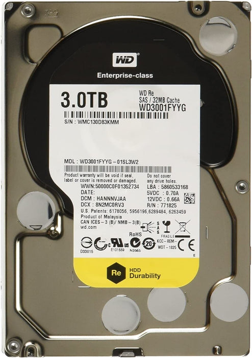 Disco Western Digital 3TB 3.5" Hard Drive RE WD3001FYYG 7200RPM 32MB Cache SAS 6Gb/s Western Digital