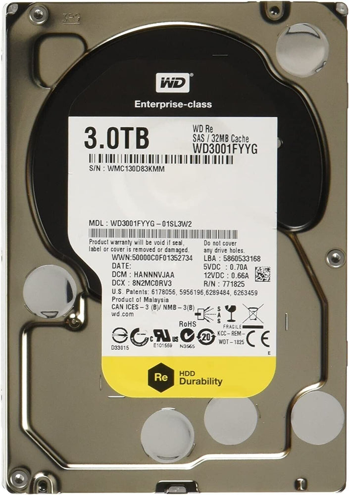 Disco Western Digital 3TB 3.5" Hard Drive RE WD3001FYYG 7200RPM 32MB Cache SAS 6Gb/s Western Digital