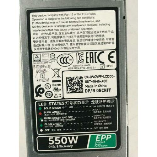 Fonte Dell R330 R430 550W EPP 80+ Platinum Power Supply Dell P/N: 0NCNFF - MFerraz Tecnologia