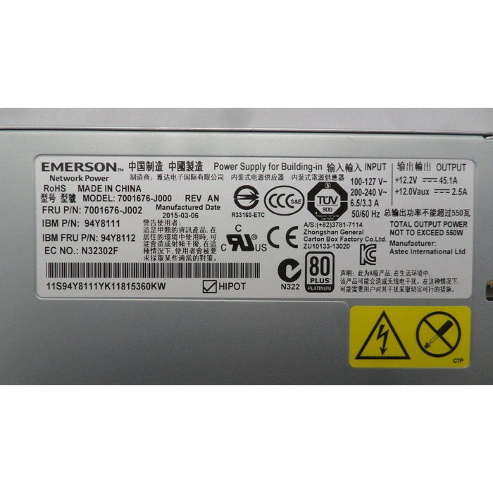EMERSON System X3550 550W Power Supply 94Y8112 94Y8111 7001676-J002 7001676-J000-FoxTI