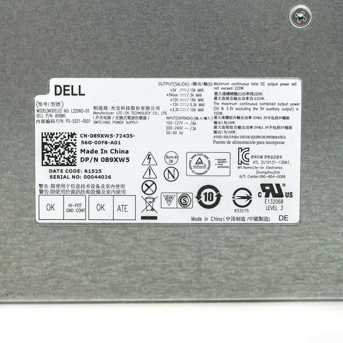 Genuine Dell Inspiron 3647 660S 220W Power Supply 650WP 89XW5 L220NS-01 089xw5 ps-5221-0501-FoxTI