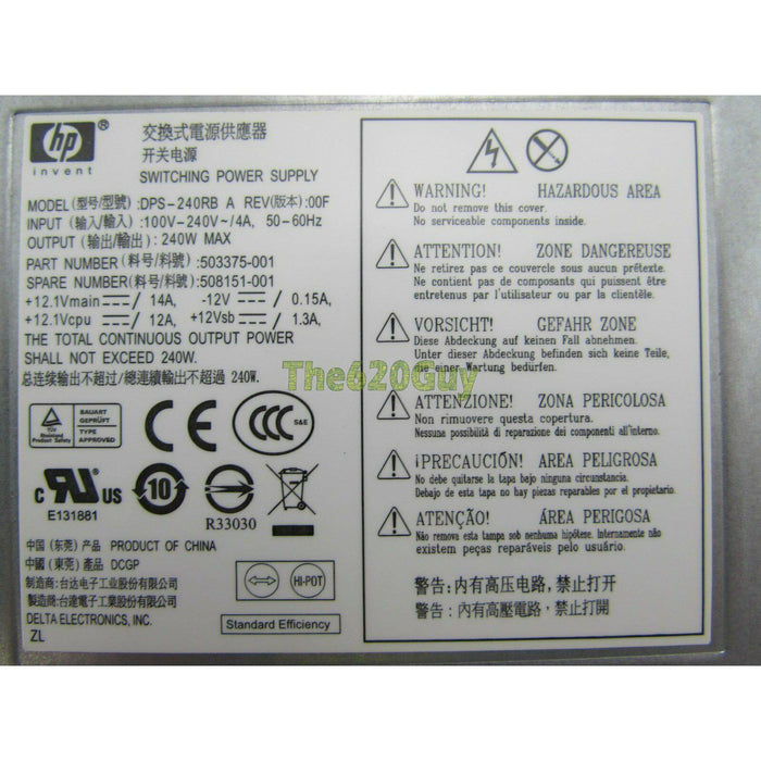 HP 508151-001 240W 240 Watts BTX Power Supply PSU Delta DPS-240RB A 503375-001 5704327877479-FoxTI