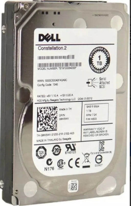 HD Dell PowerEdge 2900 Hot Swap 1TB 7.2K 6Gb/s SAS Hard Drive Dell