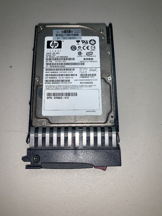 HP 431954-003 432320-001 DG146ABAB4 ST9146802SS 146GB 10K SAS SFF 2.5 Hard Drive Single Port disco HP