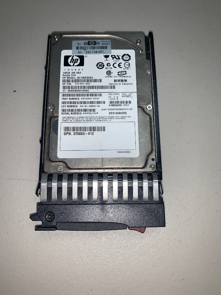 HP 431954-003 432320-001 DG146ABAB4 ST9146802SS 146GB 10K SAS SFF 2.5 Hard Drive Single Port disco HP