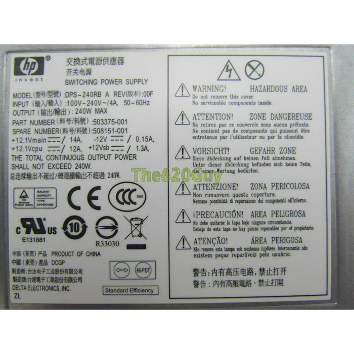 HP 508151-001 240W 240 Watts BTX Power Supply PSU Delta DPS-240RB A 503375-001 5704327877479-FoxTI