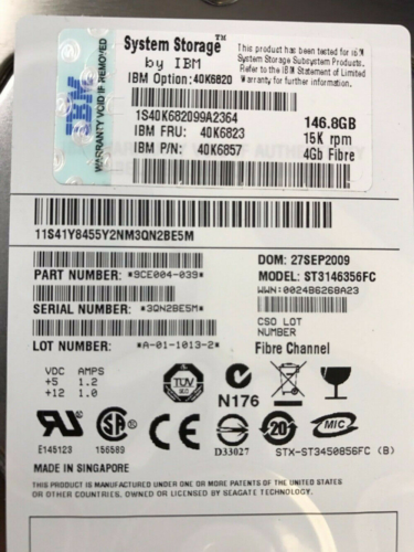 IBM 40K6820 40K6823 23R1776 146.8 GB,Plug-In Module,15000 RPM Hard Drive IBM