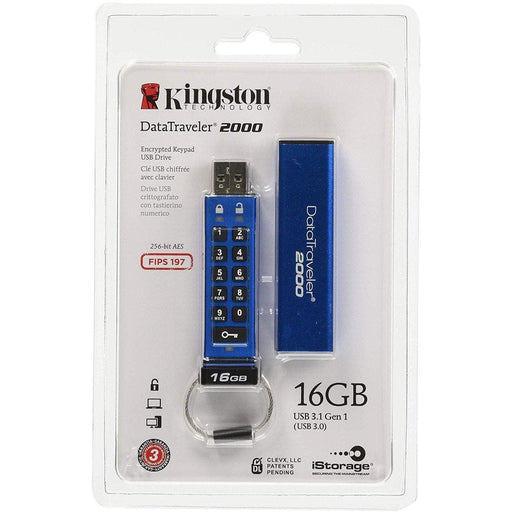 Kingston Digital 16GB DT2000 Keypad USB 3.0 ,256bit AES Hardware Encrypted (DT2000/16GB)-FoxTI
