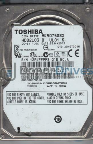 MK5075GSX, A0/GT001M, HDD2L03 B UL01 S, Toshiba 500GB SATA 2.5 Hard Drive disco