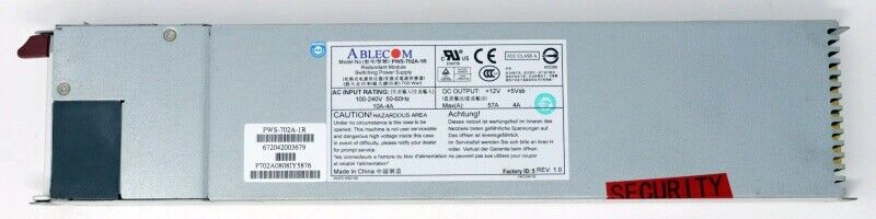 PWS-702A-1R Supermicro 700W Watt Redundant Switching Power Supply Supermicro