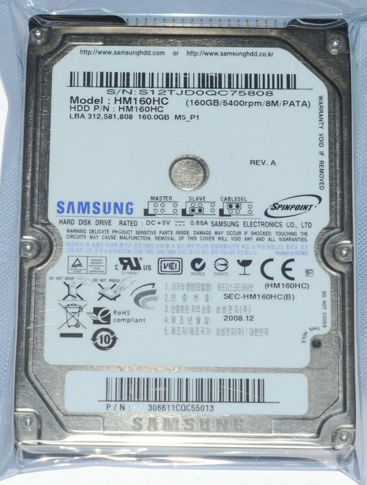 SAMSUNG 160GB HM160HC 5400RPM IDE PATA 2.5" Hard Drive FOR Laptop Computer 683728122928 HD