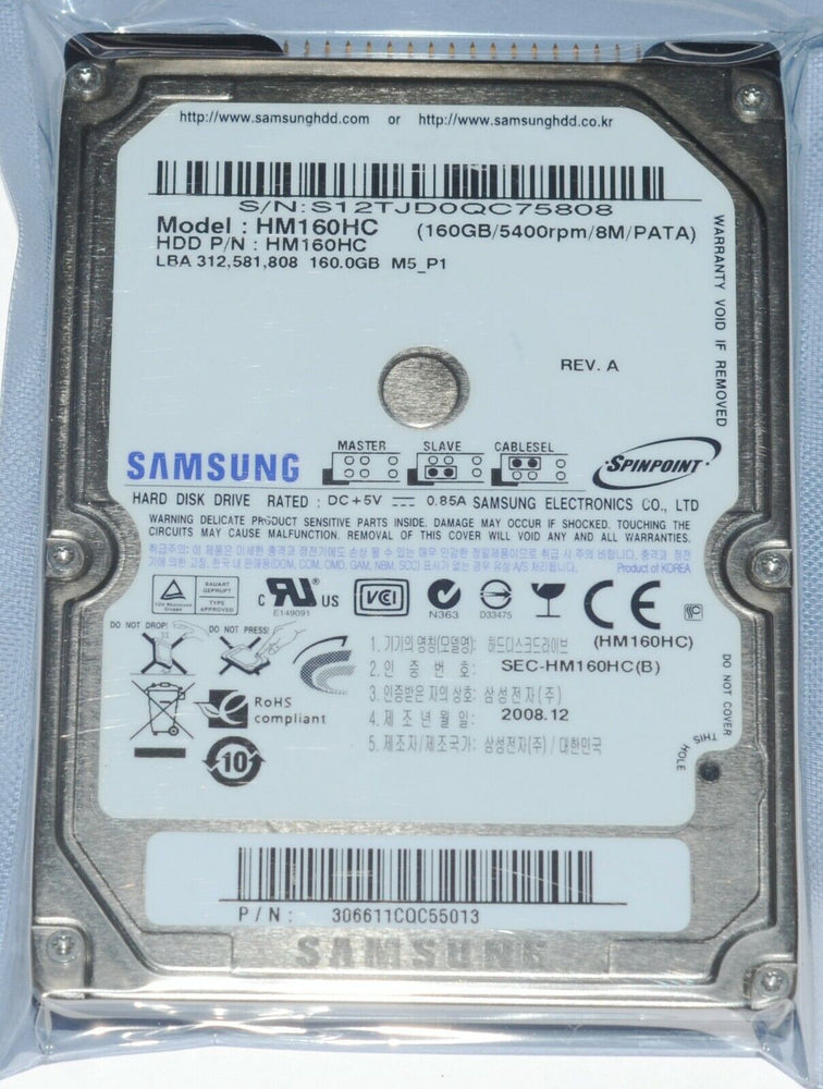 SAMSUNG 160GB HM160HC 5400RPM IDE PATA 2.5" Hard Drive FOR Laptop Computer 683728122928 HD