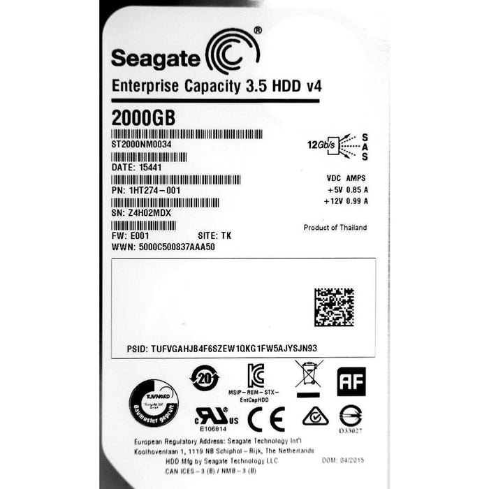 Seagate Enterprise Capacity 2TB ST2000NM0034 3.5" HDD v4 Drive SAS 12Gbs 128MB 763649049419-FoxTI