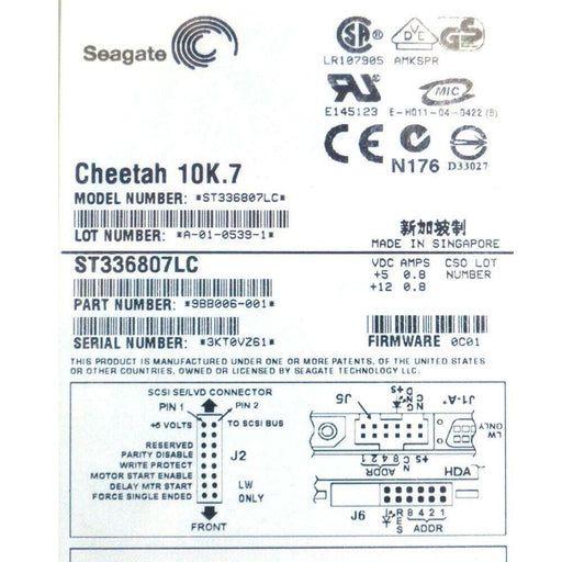 Seagate ST336807LC Cheetah 10K.7 36GB Hard Drive 3.5" Ultra 320 SCSI 10K RPM 102646276808-FoxTI