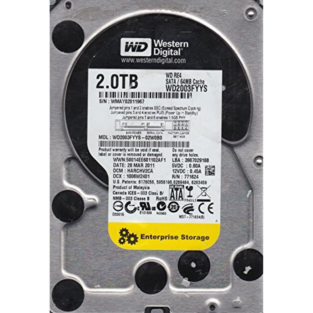 WD2003FYYS-02W0B0, DCM HARCHV2CA, Western Digital 2TB SATA 3.5 Hard Drive-FoxTI