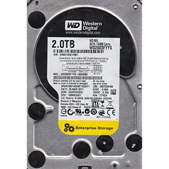 WD2003FYYS-02W0B0, DCM HARCHV2CA, Western Digital 2TB SATA 3.5 Hard Drive-FoxTI